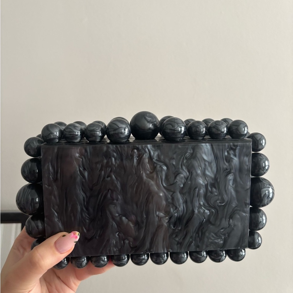 Acrylic Elegant Black Clutch with Beaded Detail
